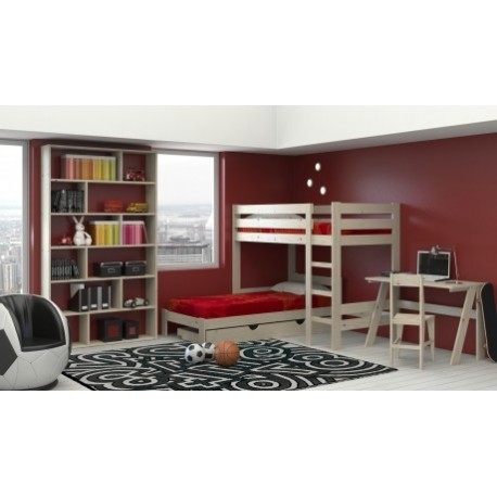 LITERA MADERA + CAMA EN "L"